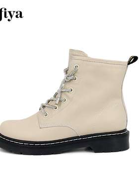 Safiya/索菲娅秋冬牛皮侧拉链马丁靴圆头厚底短筒靴女SF14116020
