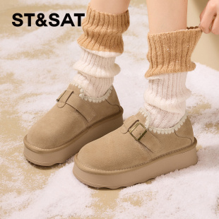 保暖绒里雪地靴女SSD411DCKV 牛反绒厚底勃肯鞋 St&Sat 星期六冬季