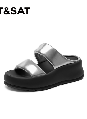 St&Sat/星期六夏季新款厚底一字型休闲外穿凉拖鞋女SSC11140TH