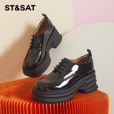 星期六英伦厚底增高系带小皮鞋