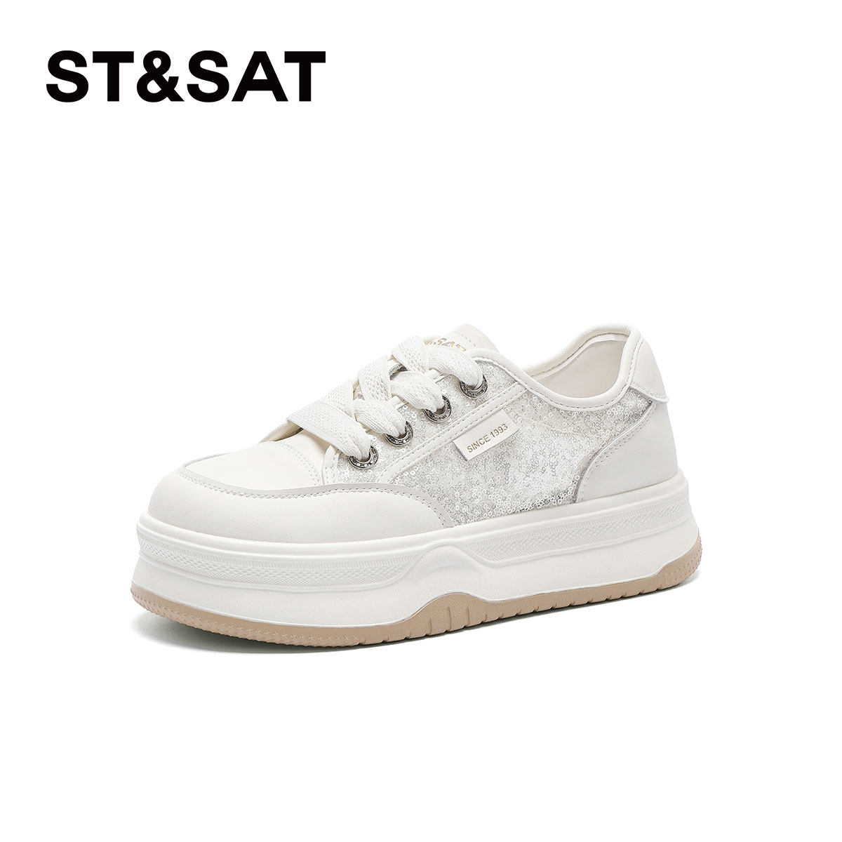 St&Sat/星期六春秋圆头拼接系带增高厚底休闲板鞋女SSC1112B19,女鞋,休闲板鞋,淘宝优惠券,粉丝福利购,淘宝优惠卷