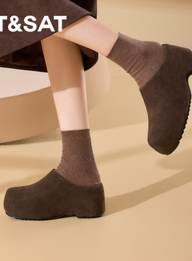 St&Sat/星期六冬季牛反绒勃肯鞋厚底增高加绒半拖鞋女SSD4110CTE