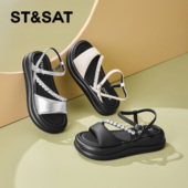 水钻一字扣带厚底增高露趾凉鞋 St&Sat 星期六夏季 女SSC2115C0C