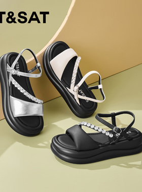 St&Sat/星期六夏季水钻一字扣带厚底增高露趾凉鞋女SSC2115C0C