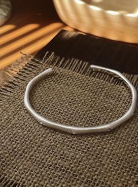 竹节金属拉丝开口手镯女小众设计