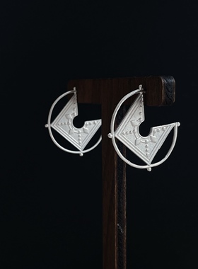 方圆几何 拉丝质感民族风夸张耳环时尚气质个性镀银耳饰高端轻奢