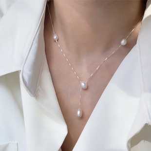 高级优雅天然淡水珍珠法式 老友记Rachel同款 珍珠坠子纯银项链套装