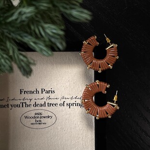 编织牛皮西部风粗犷酷拽大耳圈耳环缠绕金属质感气质秋冬重工耳钉