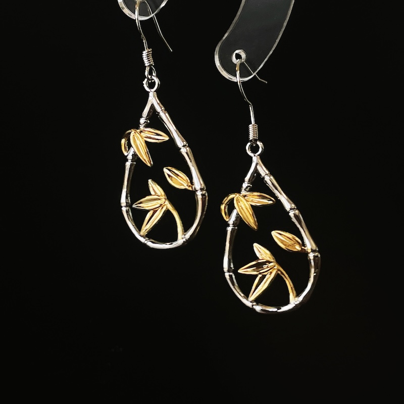 早秋来信 镂空树叶水滴形耳环复古新中式国风金银撞色耳饰高级