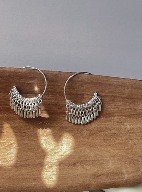 苗疆少女复古民族风水滴流苏耳环小众个性冷淡风耳坠耳饰合金耳钩