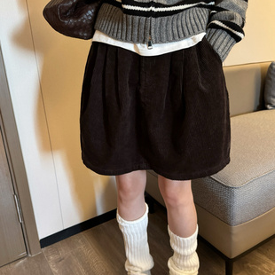 复古咖色灯芯绒花苞短裙女秋冬高腰显瘦A字裙韩系时尚百搭半身裙