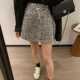 春秋新款 高腰半身裙闪亮银色短裙防走光半裙设计感小众a字包臀裙
