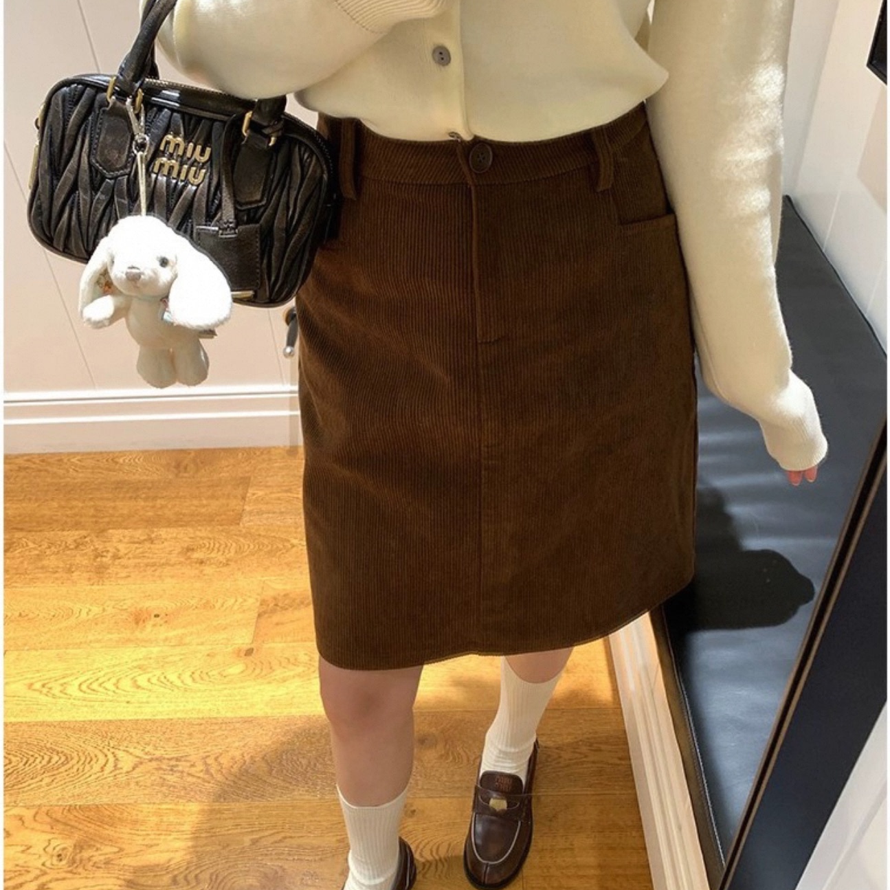 灯芯绒棕色半身裙直筒裙a字中裙