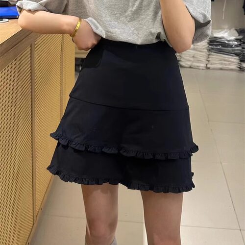 韩版双层木耳边拼接半身裙短裙女