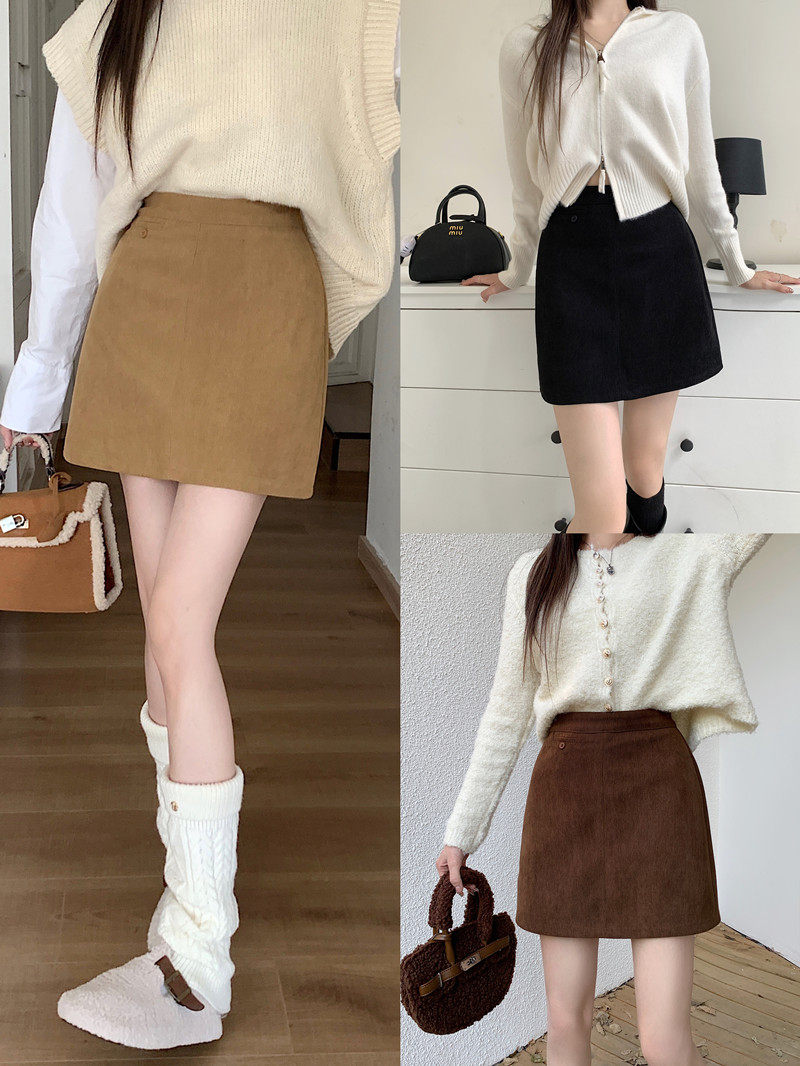 高腰灯芯绒A字短裙女秋冬大码经典百搭条绒半身裙显瘦遮胯包臀裙