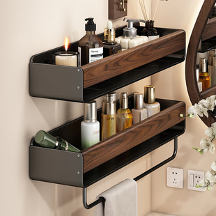 高奢胡桃木置物架卫生间免打孔浴室毛巾架厕所洗漱台洗手间收纳架