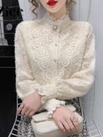For the autumn and winter of 2023, there are new styles of lace shirts with added fleece and thickening, versatile base coats for women thumbnail 5