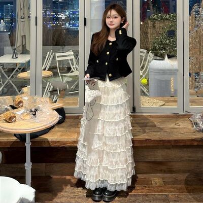 2025春夏韩系气质小香女清新甜美减龄短款百搭秋季蛋糕网纱半身裙