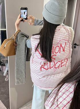 美式复古设计感小众双面穿无袖坎肩棉服马甲女学生冬季新款百搭潮