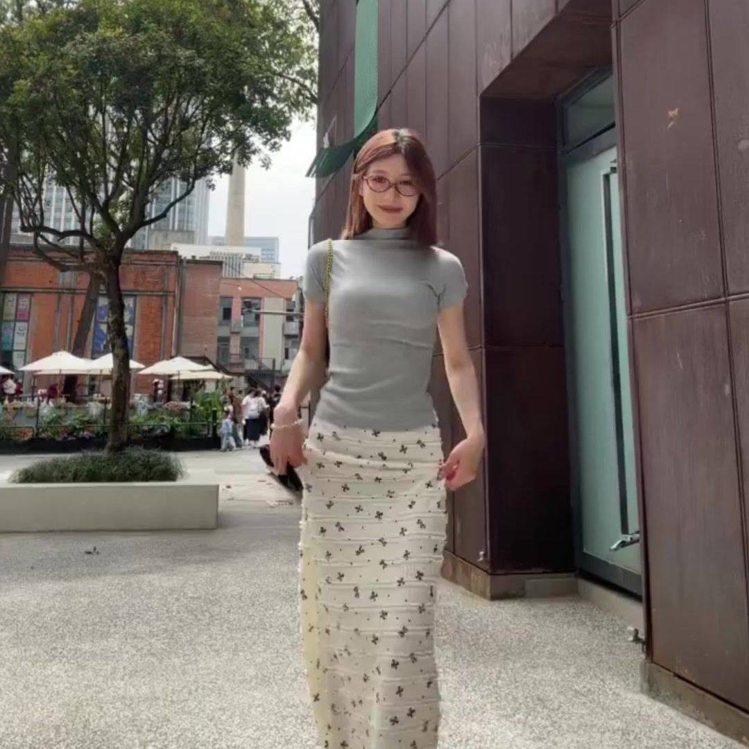 套装女2025夏新款纯欲风气质半高领短袖上衣高腰显瘦蝴蝶结半身裙,女装/女士精品,半身裙,淘宝优惠券,粉丝福利购,淘宝优惠卷