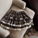 复古格纹蕾丝裙女高腰蓬蓬花边蛋糕裙短裙美拉德蝴蝶结半身裙