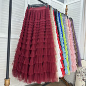 新款 仙气纱裙仙女蓬蓬半身裙春夏显瘦高腰A型大摆网纱蛋糕长裙子