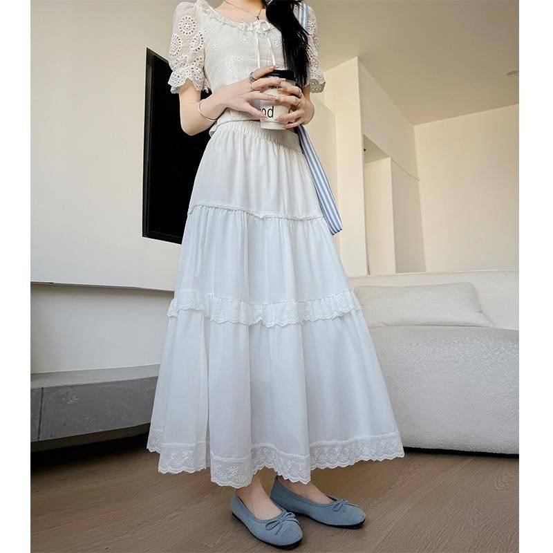 白色双层蛋糕裙女春夏新款中长款显瘦a字裙芭蕾风蓬蓬蕾丝半身裙,女装/女士精品,半身裙,淘宝优惠券,粉丝福利购,淘宝优惠卷