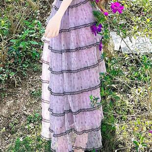 超仙度假风紫色百搭半身裙女2026夏季新款高腰多层次网纱长裙子