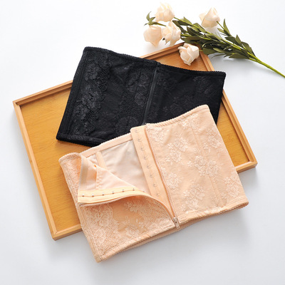 拉链排扣产后加强收小肚子护腰带透气蕾丝网纱束腰腰封收腹带