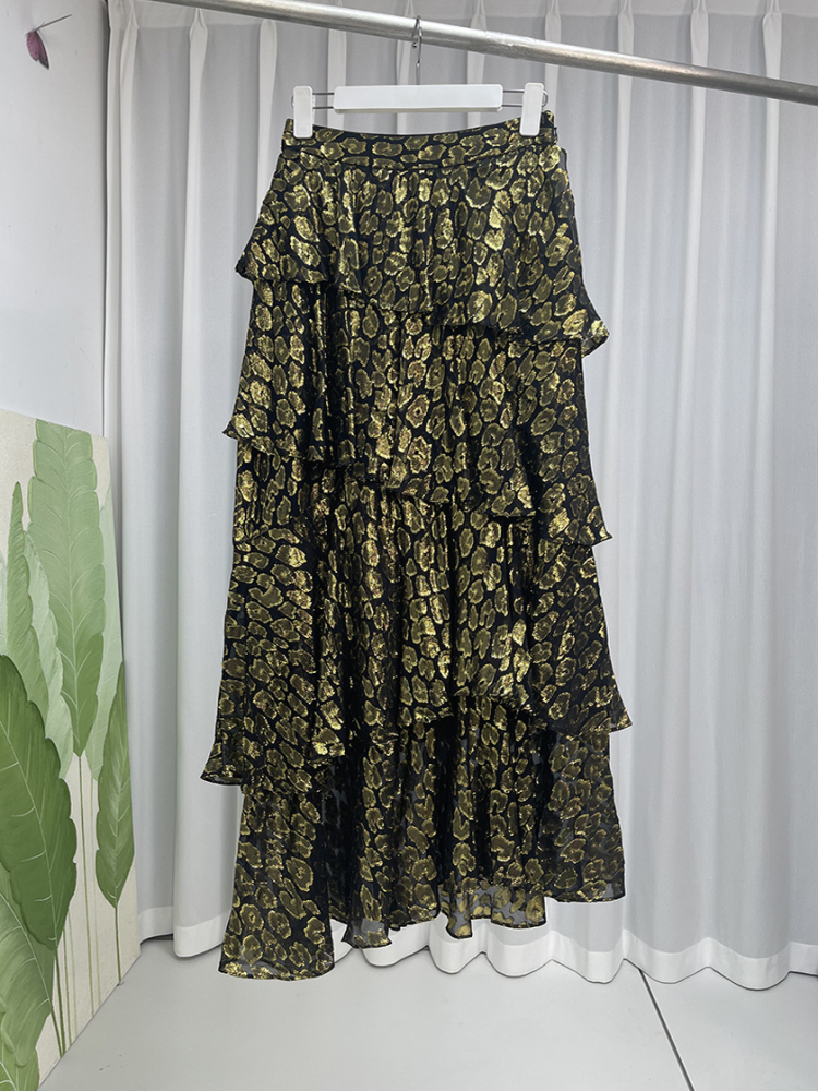 2025 summer The new Zhijin Hot stamping real silk skirt Medium and long term mulberry silk gorgeous Cake skirt Long skirts