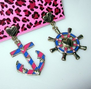 欧美外贸海军风船锚不对称时尚个性耳钉耳坠耳饰品清仓处理