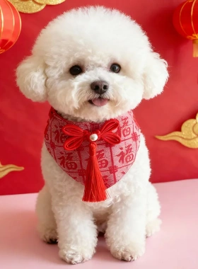 宠物过新年围兜福狗狗三角巾猫咪围脖可爱围嘴披肩中式中国风配饰