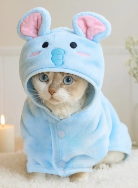 宠物衣服小型犬狗狗卡通浴巾浴袍猫咪睡袍秋冬连帽保暖浴巾睡衣