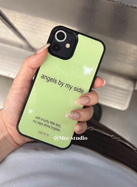 韩系ins博主同款时髦韩女绿色英文适用15pro苹果16ProMax手机壳iPhone16全包14新款14Promax保护套13女17外壳