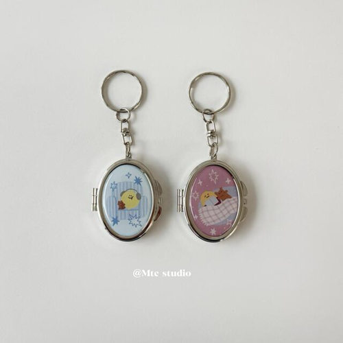 可爱柠檬卡通椭圆补妆镜钥匙扣