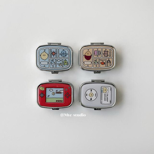 韩系ins可爱柠檬迷你卡通游戏机造型药盒便携翻盖分格收纳盒挂件