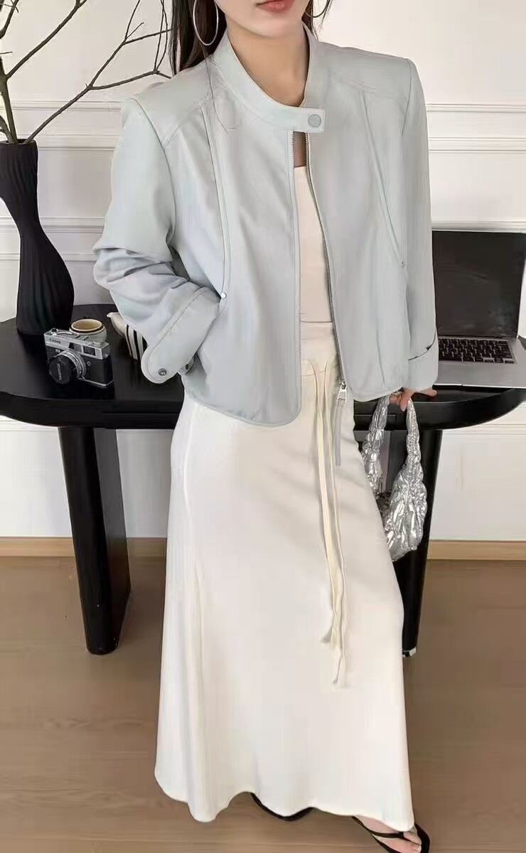 2026春季新款韩系简约百搭皮衣外套立领圆领气质休闲短款软皮夹克