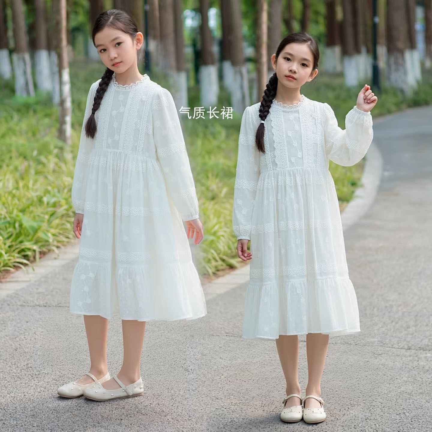 女童2026春季装绣花雪纺连衣裙新款中大童长袖公主裙女孩仙女裙