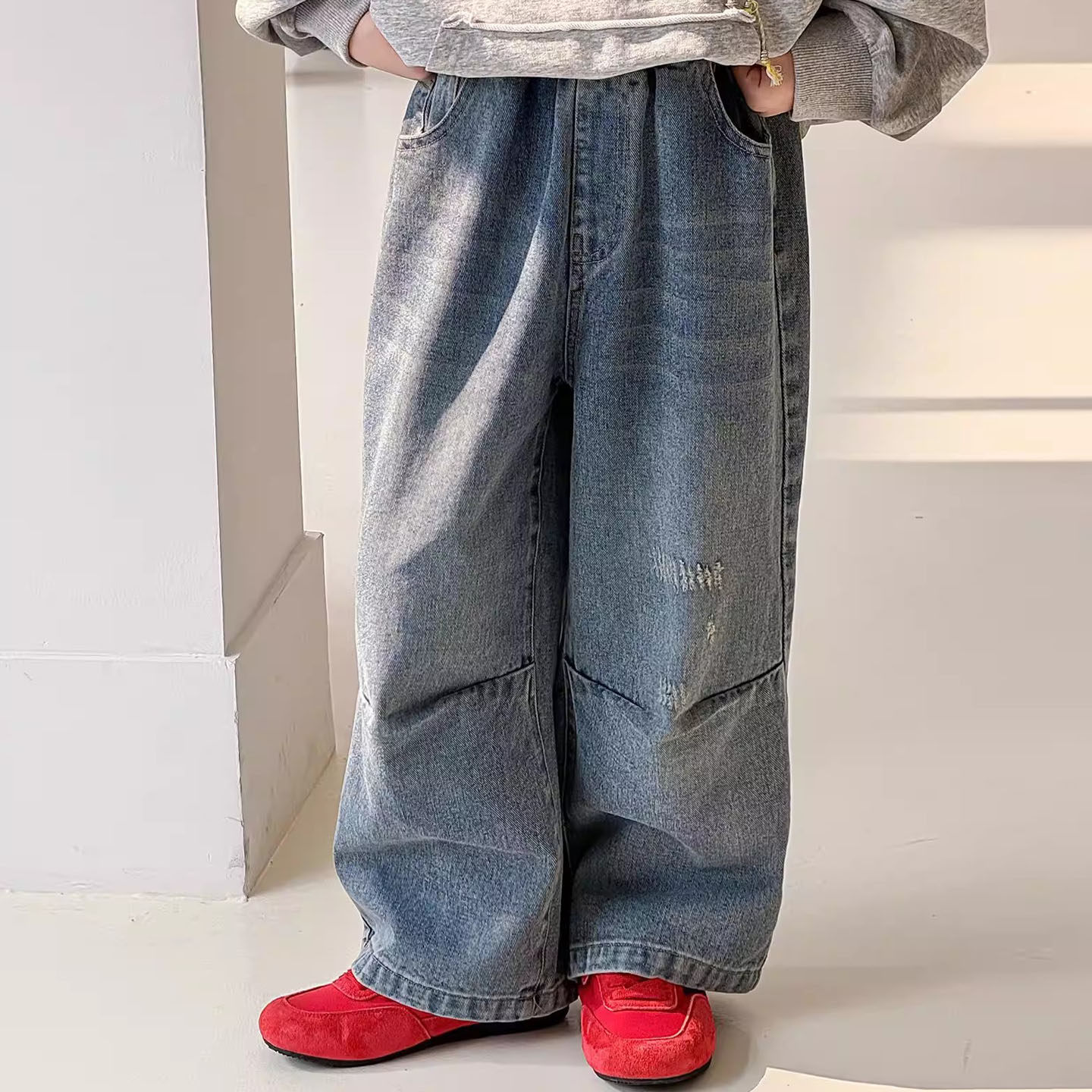 2026春装新款男童水洗牛仔大口袋阔腿裤中大童柔软百搭长裤子女童,童装/婴儿装/亲子装,儿童牛仔裤,淘宝优惠券,粉丝福利购,淘宝优惠卷