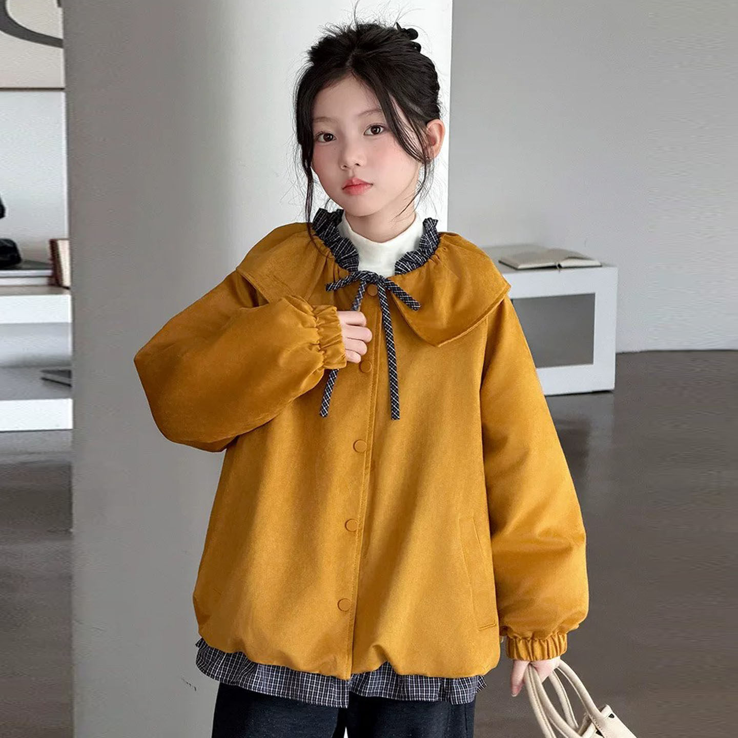 夹棉秋冬女童焦糖色外套