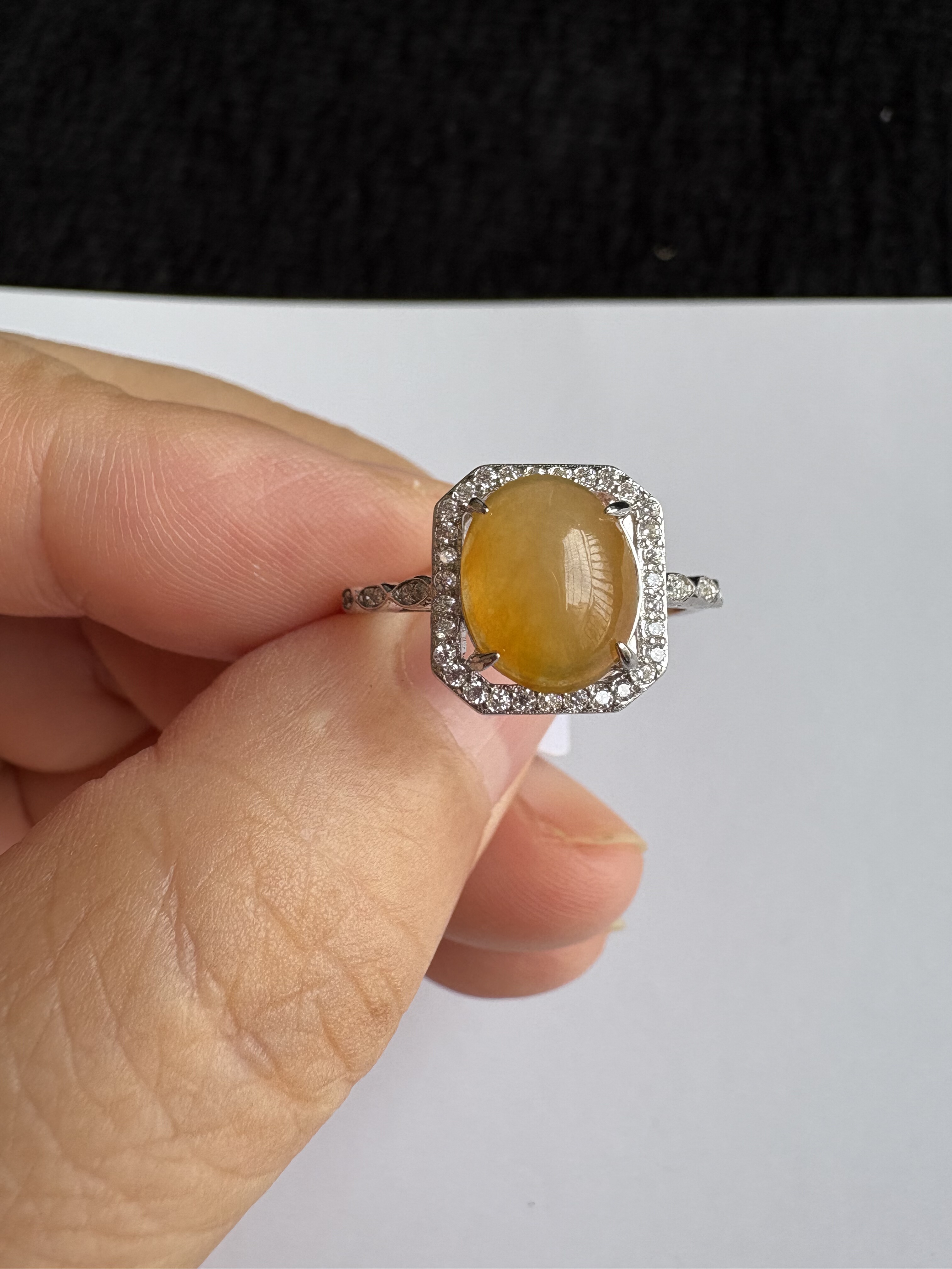 缅甸天然翡翠戒指银托