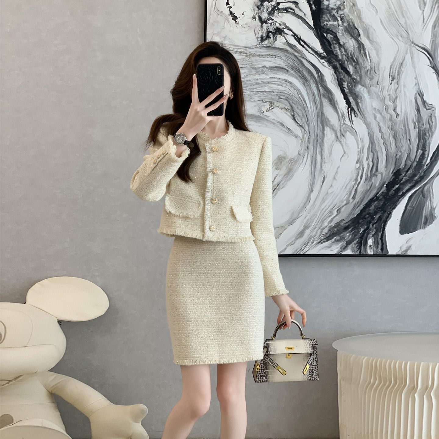 小香风时尚套装女秋冬季轻熟风短款外套半身裙两件套气质高级感,女装/女士精品,时尚套装,淘宝优惠券,粉丝福利购,淘宝优惠卷