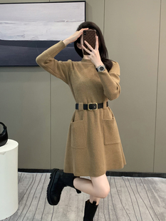 小香风高级感气质名媛毛衣针织连衣裙女秋冬季宽松配大衣打底裙子