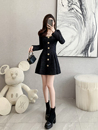 裙子赫本风小黑裙 毛呢连衣裙女秋冬短款 高级感千金风法式 圆领长袖