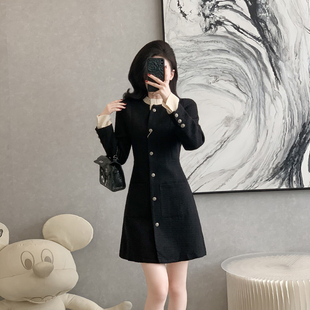 法式小香风时尚连衣裙新款秋冬富家千金风穿搭裙子女赫本风小黑裙