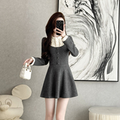 学院风假两件拼接针织连衣裙女秋冬季 气质百搭排扣收腰A字裙气质