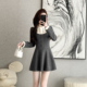 学院风假两件拼接针织连衣裙女秋冬季 气质百搭排扣收腰A字裙气质
