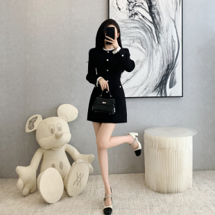 高级感小香风黑色连衣裙女春秋季 气质收腰显瘦短裙子小个子 新款