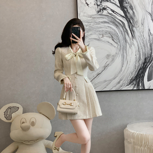 复古小香风长袖连衣裙女秋冬季短裙设计感小众小个子高端礼服裙子