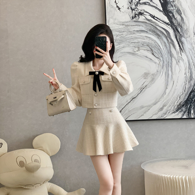 蝴蝶结两件套婷澈涤纶小香风秋季